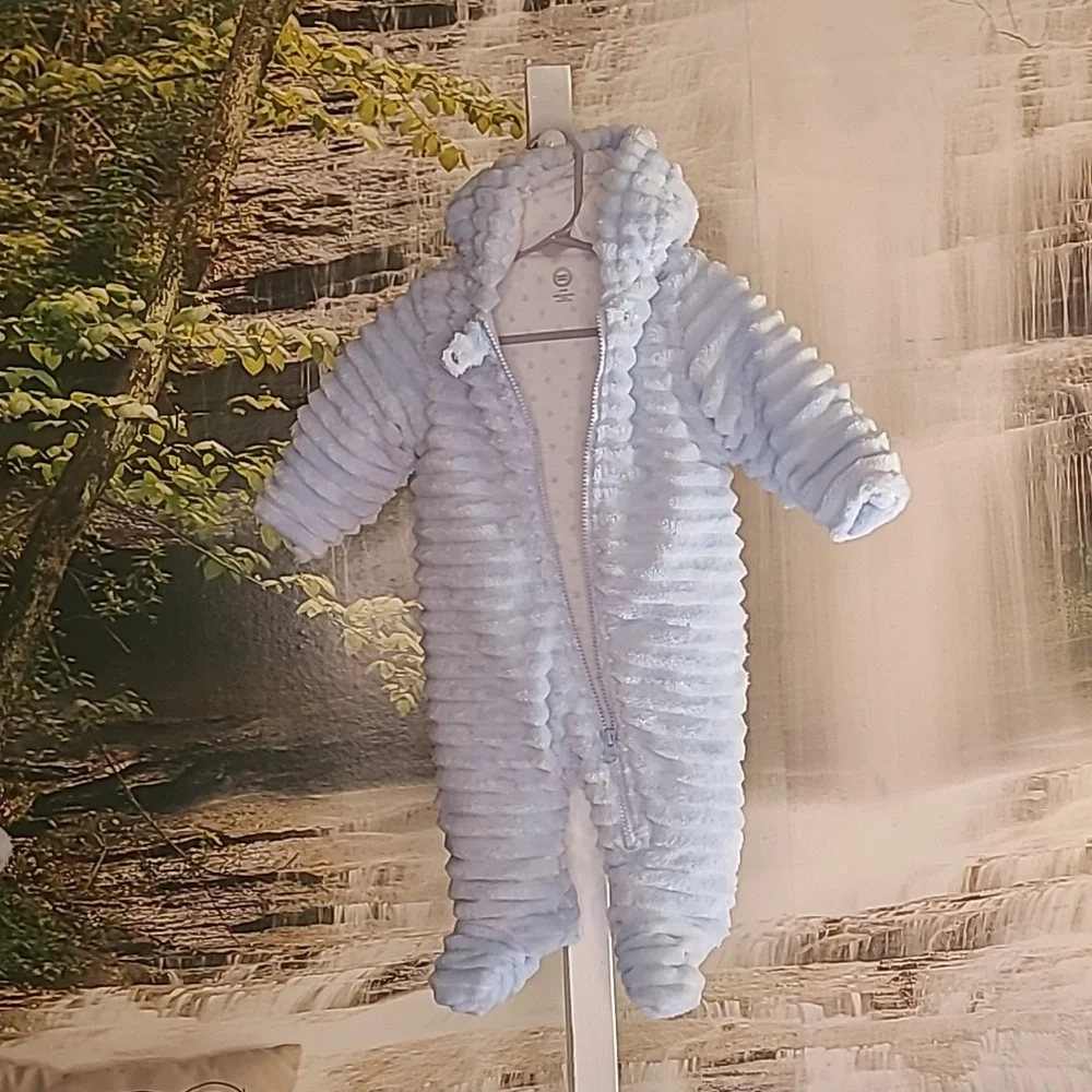 New! Wonder Nation baby blue 3-6 month zip up winter fleece onesie coat